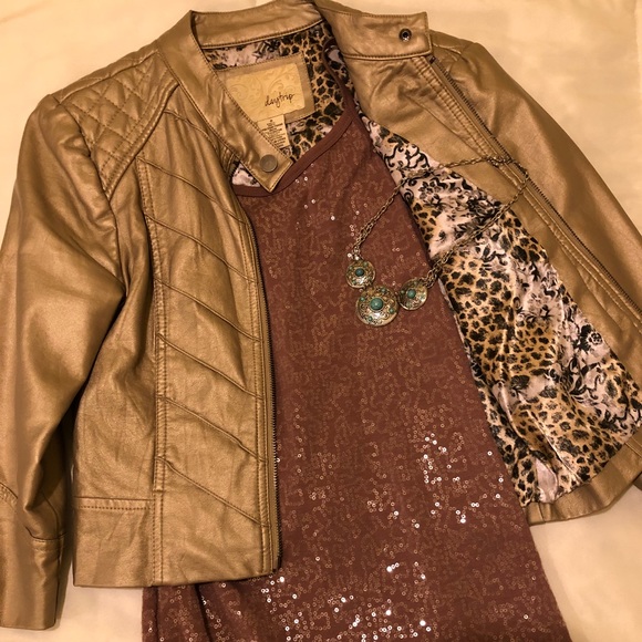Gold/Tan Daytrip Leather Jacket Small - Picture 5 of 5